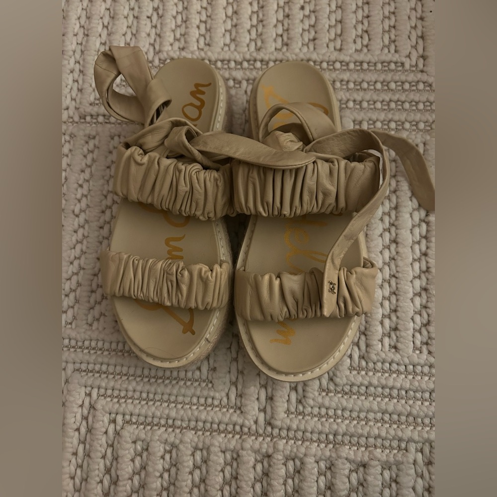 Sam Edelman 6 Tan Planform Summery Beachy Lace Up Platform Karin Sandals Shoes